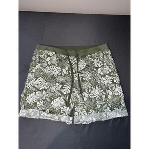 Palm Rio Shorts Womens Large Green Good Tropical Monstera Leaf Drawstring Cuffed
